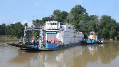 India News | Assam: Kopili River Waterway Operationalised After over a Decade, 300 MT Cement Flagged off from Chandrapur to Hatsingimari