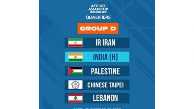 Sports News | India Drawn with Iran, Palestine, Chinese Taipei, Lebanon in AFC U17 Asian Cup 2026 Qualifiers