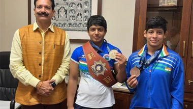 Sports News | Rajasthan's Wrestling Stars Ashwin and Komal Verma Visit Parliament, Meet Sports Minister After Under-17 World Championship Success