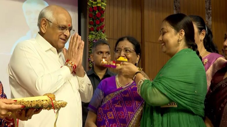 India News | Sadhana Vinay Mandir Students Present 100-foot Rakhi to Gujarat CM Bhupendra Patel, Showcasing Operation Sindoor