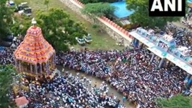India News | Tamil Nadu: Thousands of Devotees Throng Kallalagar Temple in Madurai for Famous Chariot Festival
