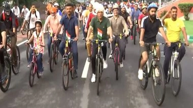 India News | Delhi: Sports Minister Mansukh Mandaviya Participates in 'Fit India Sundays on Cycle' with Panchayat Representatives