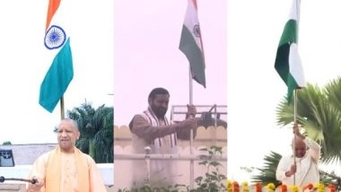 India News | Har Ghar Tiranga Campaign: CM Yogi, Nayab Saini, Bhupendra Patel Hoist Tricolour at Their Residence