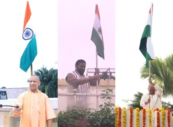 India News | Har Ghar Tiranga Campaign: CM Yogi, Nayab Saini, Bhupendra Patel Hoist Tricolour at Their Residence