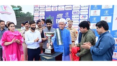 Sports News | J&K LG Manoj Sinha Unveils Trophy for Bijbehara Premier League in Anantnag