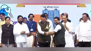 Business News | Maharashtra CM Devendra Fadnavis Hands over Keys to Owners of BDD Chawl Redevelopment Project in Worli