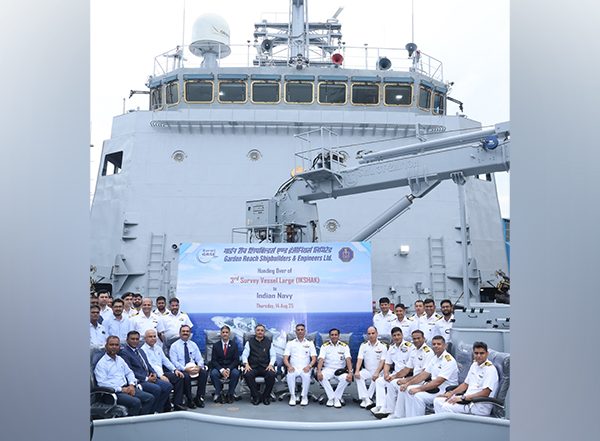 India News | Garden Reach Shipbuilders Deliver Third Indigenously Built Large Survey Vessel 'Ikshak' to Indian Navy