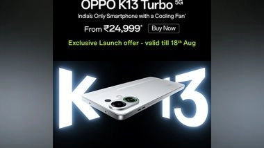 Business News | OPPO K13 Turbo 5G: India's Only Smartphone with a Cooling Fan Goes Live on Sale Today