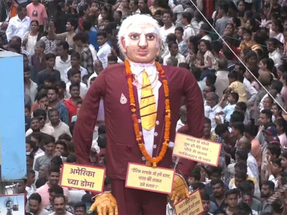 India News | Maharashtra: Trump Effigy Paraded at Marbat Festival as Protest for US Tariffs