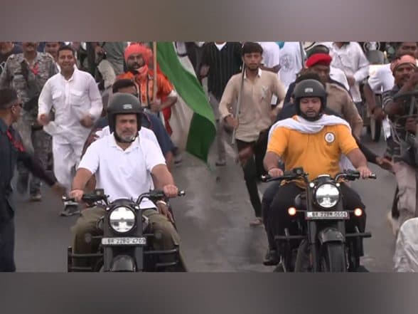 India News | Rahul Gandhi, Tejashwi Yadav Ride Motorcycles in Bihar's Purnea as 'Voter Adhikar Yatra' Enters Day-8