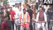 India News | Haryana CM Saini and Other Leaders Cycle to State Assembly to Promote Environment Conservation