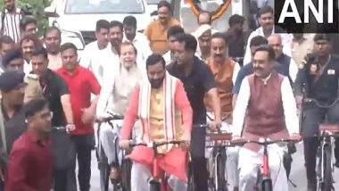 India News | Haryana CM Saini and Other Leaders Cycle to State Assembly to Promote Environment Conservation