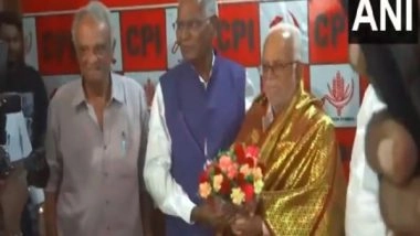 India News | Opposition's Vice President Candidate, B Sudershan Reddy Visits CPI Office, Felicitated by D Raja