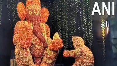 India News | Natraj Club Prepares 26-feet-tall Ganesh Statue with Apples in Odisha's Sambalpur