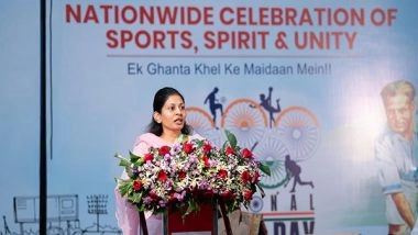 Sports News | Union Minister of State for Youth Affairs and Sports Khadse Joins Sports Day Celebrations at SAI NCoE