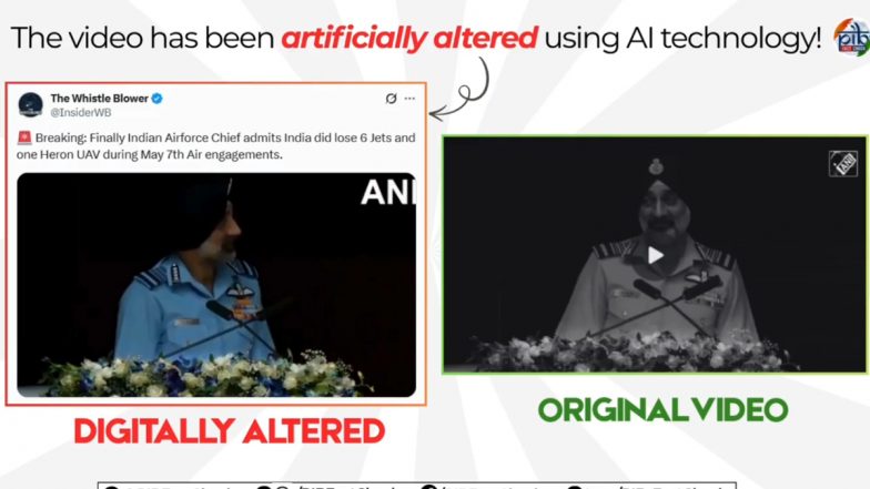 Fact Check: Did Air Chief Marshal Amar Preet Singh Admit to India Losing 6 Jets and 1 Heron UAV During Operation Sindoor? PIB Reveals Truth As AI-Generated Deepfake Video Goes Viral