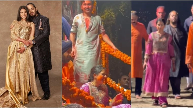 Antilia Cha Raja 2025 Visarjan Videos: Radhika and Anant Ambani, Along With Orry, Captured Playfully Hurling Flower Petals During Ganpati Visarjan Celebration (Watch)
