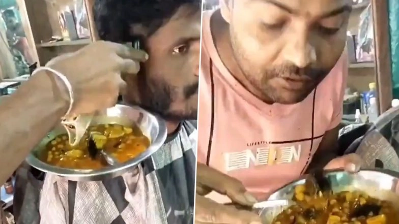 Disgusting! Viral Video Shows Barber Eating Customer’s Trimmed Hair Mixed Into ‘Aloo Mutter,’ Netizens Left in Shock