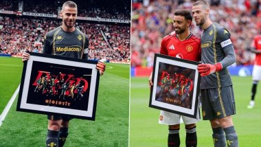 David de Gea Receives Heartwarming Tribute on His Return to Old Trafford, Bruno Fernandes Presents Gift To Star Goalkeeper During Manchester United vs Fiorentina Club Friendly 2025 (Watch Video)