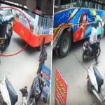 Karnataka: Autorickshaw Gets Crushed Between 2 Buses in Chitradurga After Bus Rams Vehicle From Behind, Driver and Passengers Survive; Terrifying Video Surfaces