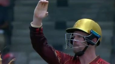 Colin Munro Throws His Bat After Scoring Century, Performs the 'Half-Heart' Celebration During St Kitts and Nevis Patriots vs Trinbago Knight Riders CPL 2025 Match (Watch Video)
