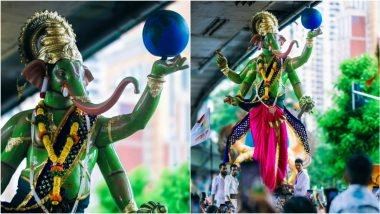 Cuffe Parade Cha Maharaja 2025 First Look Photos: Cuffe Parade Cha Ladka Aagman Sohala Ceremony Videos Go Viral Ahead of Ganeshotsav (Watch)