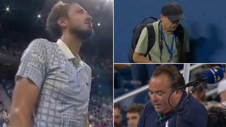 Daniil Medvedev US Open 2025 Controversy: After Photographer Enters Court, Ex-World No 1 Angrily Slams Chair Umpire for Awarding Benjamin Bonzi First Serve, Asks &lsquo;Are You a Man?&rsquo; (Watch Video)