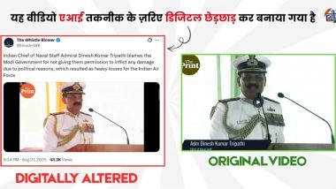Did Navy Chief Admiral Dinesh Kumar Tripathi Accuse Government of Halting Operation Sindoor Against Pakistan? Digitally Manipulated Video Circulated To Spread Fake News
