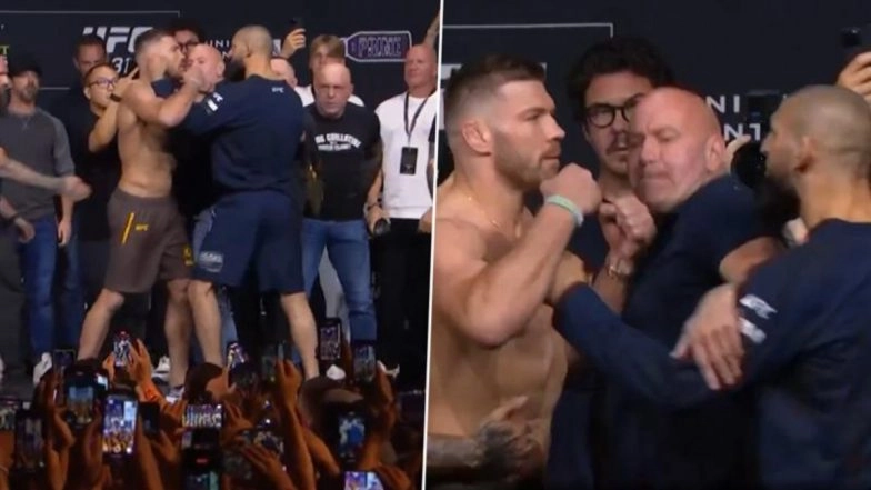 Dricus Du Plessis and Khamzat Chimaev Involved in Heated Confrontation at UFC 319 Weigh-In Ceremony Ahead of Blockbuster Fight for Middleweight Championship (Watch Video)
