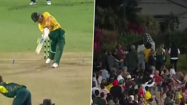 Fan Crashes Into Fence in Stands While Attempting To Catch Dewald Brevis' Massive 'No-Look' Six During AUS vs SA 3rd T20I 2025 (Watch Video)