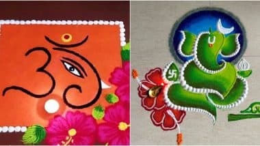 Ganesh Chaturthi 2025 Rangoli Designs: Elevate Ganpati Puja Decoration at Home With Easy Rangoli Patterns, Traditional Motifs and Stunning Colourful Designs To Celebrate Ganeshotsav (Watch Videos)