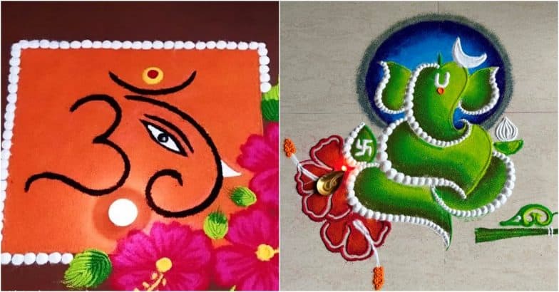Ganesh Chaturthi 2025 Rangoli Designs: Elevate Ganpati Puja Decoration at Home With Easy Rangoli Patterns, Traditional Motifs and Stunning Colourful Designs To Celebrate Ganeshotsav (Watch Videos)