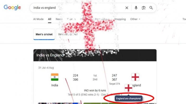 Blunder! IND vs ENG Google Search Fireworks Animation Labels England As Champions After India Win 5th Test To Draw Series 2-2, Fans React