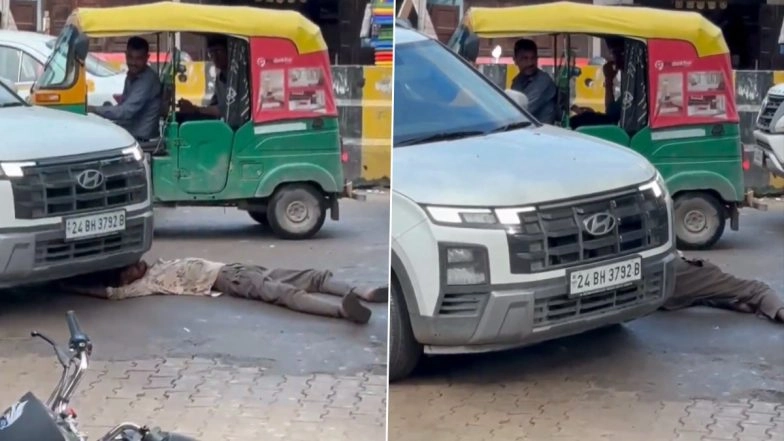 Gurugram: Drunk Man Miraculously Survives After Being Run Over by SUV While Lying on Road; Shocking Video Emerges (Viewer Discretion Advised)