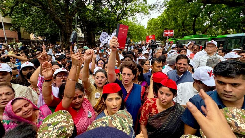 INDIA Bloc Protest Against ‘Vote Chori’: Election Commission Dismisses Agitating Opposition Leaders’ Allegations on Voter List As ‘Incorrect’