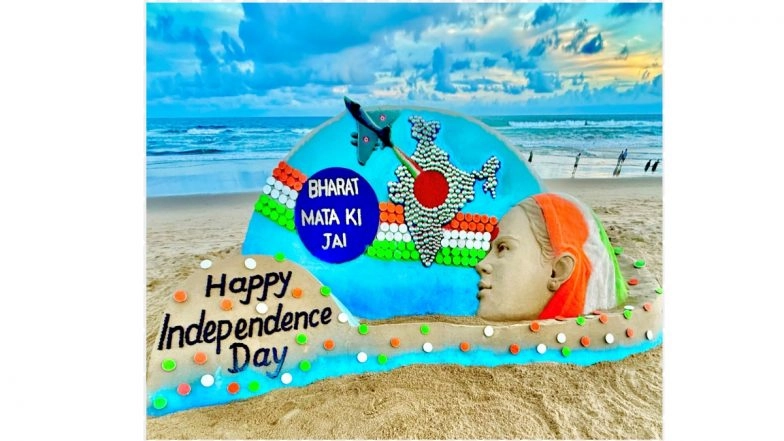 ‘Bharat Mata Ki Jai’ Independence Day 2025 Sand Art by Sudarsan Pattnaik: Beautiful Sculpture at Puri Beach Commemorates Operation Sindoor (View Pics)