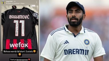 'Ecstatic' Jasprit Bumrah Reacts In Joy, Thanks Wife Sanjana Ganesan As He Receives Signed AC Milan Jersey From Star Footballer Zlatan Ibrahimovic (See Pic)