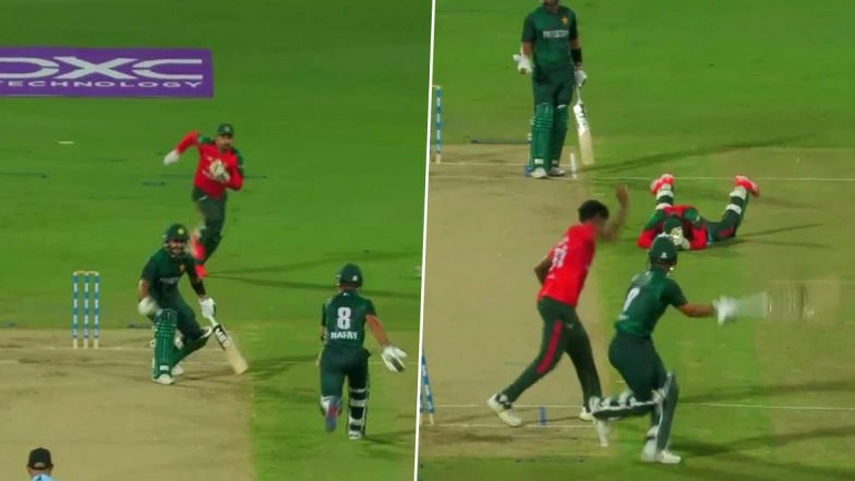 Angry Pakistan Batsman Khawaja Nafay Throws His Bat After Getting Run-Out Following Mix-Up With Yasir Khan During PAK Shaheens vs Bangladesh A Top End T20 2025 Match (Watch Video)