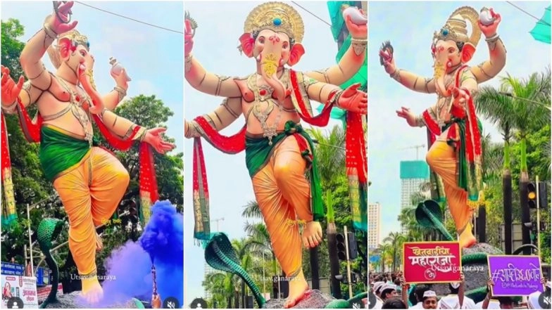 Khetwadi Cha Maharaja 2025 First Look Photos and Videos: Watch Live Streaming Khetwadi Cha Maharaja Ganpati Aagman Sohala Before Ganeshotsav