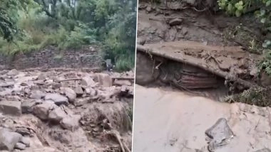 Kullu Flash Flood: Heavy Rainfall and Cloudburst Triggers Flash Floods in the Region, Video Shows Muddy Water Surging Through Affected Zones (Watch)