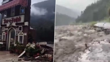 Manali Floods: Iconic Sher-e-Punjab Restaurant Partially Swept Away, Roads Washed Out by Raging Beas River After Heavy Rain; Pics and Videos Show Devastating Scenes
