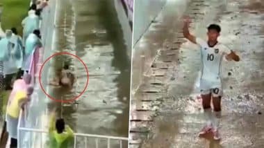 Indonesia U-17 National Football Team Striker Mierza Firjatullah Falls Into A Three-Metre Deep Ditch While Celebrating A Goal During Independence Cup 2025 (Watch Video)