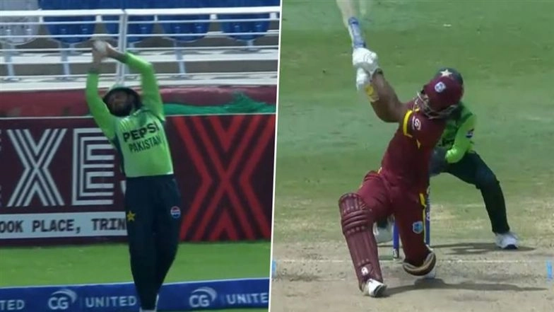 WI vs PAK 3rd ODI 2025: Mohammad Haris Takes Stunning Catch Nearing Boundary Line to Dismiss Evin Lewis (See Pics)