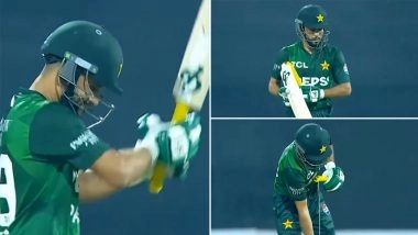 Mohammad Haris Breaks His Bat by Smashing It on the Ground in Frustration After His Dismissal During PAK vs UAE Tri-Series 2025 Match (Watch Video)
