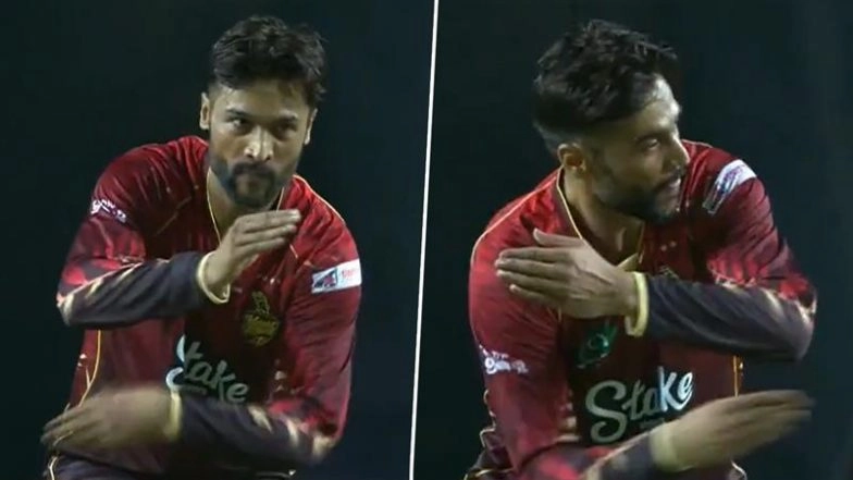 Mohammed Amir Performs Viral 'Aura Farming' Celebration Of Indonesian Kid Rayyan Arkan Dhika After Dismissing Rahkeem Cornwall During SLK vs TKR CPL 2025 Match (Watch Video)