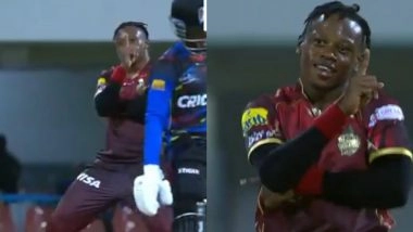 20-Year-Old Nathan Edward Performs Unique Dance Celebration After Taking Two Wickets in Antigua and Barbuda Falcons vs Trinbago Knight Riders CPL 2025 Match (Watch Video)