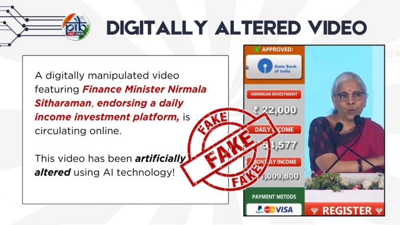 Fact Check: Did Nirmala Sitharaman Endorse Investment Programme Promising up to INR 10 Lakh Monthly Income for INR 22,000 Investment? PIB Debunks Digitally-Altered Fake Video