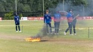 Pitch on Fire! Ground Staff Deploy Bizarre Method To Dry Damp Pitch After Rain in Namibia vs Scotland ICC Men&rsquo;s Cricket World Cup League Two 2023-27 Match (See Pic)