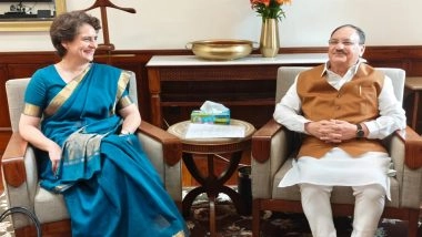 Priyanka Gandhi Meets JP Nadda To Seek Better Health Facilities in Wayanad, Demands AIIMS in Kerala (See Pics)