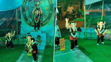 Ganesh Chaturthi 2025 Pandal With RCB Theme Spotted in Karnataka; Organisers Dedicate Ganeshotsav to IPL Franchise's Maiden Ttitle Victory (Watch Video)